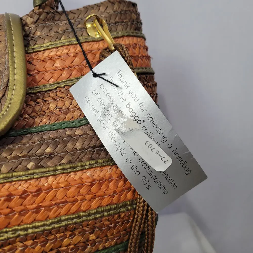 Vintage 90s Striped Straw Shoulder Hand Bag Multicolor Boho Beachy Vacation, New